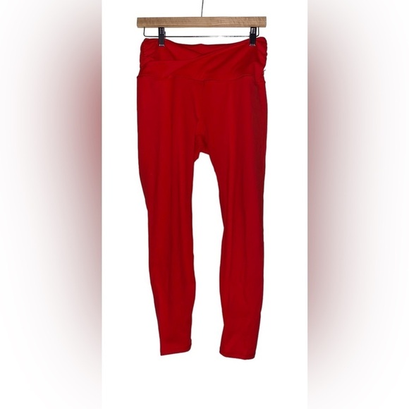 Ododos  Yoga Foldover Red‎ Ankle Leggings Workout Casual Athleisure Women L - Picture 1 of 8